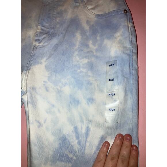 GAP Tie-Dye Slim Boyfriend Jeans Raw Hem Light Blue White Size 4/27 - Picture 3 of 6